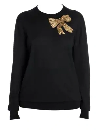 Shop Dolce & Gabbana Embellished Bow Cashmere Sweater In Black
