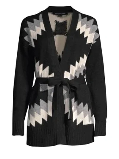 Shop 360cashmere Moxie Wool & Cashmere Intarsia Tie Cardigan In Black Multi