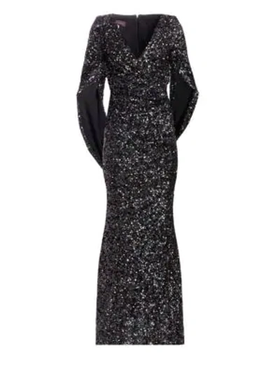 Shop Talbot Runhof Women's Sequin Eternity-sleeve Cape Gown In Black