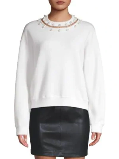 Shop Alice And Olivia Gleeson Embellished Wool Sweater In Soft White