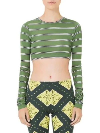 Shop Marc Jacobs Redux Grunge Stripe Jersey Crop Tee In Green Ivory Flannel