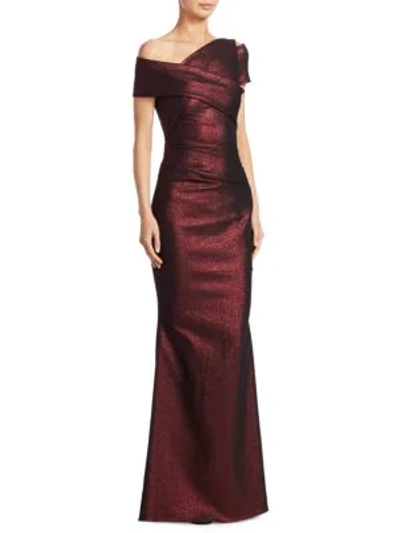 Shop Talbot Runhof Metallic Scuba Gown In Red