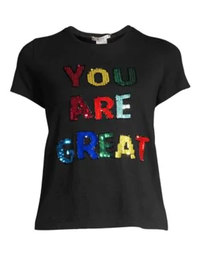 Shop Alice And Olivia Rylyn Embellished Cotton Tee In Black Multi