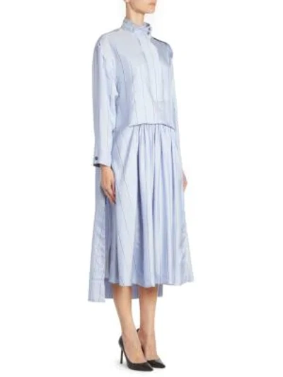 Shop Cedric Charlier Striped Ruched Shirtdress In Light Blue