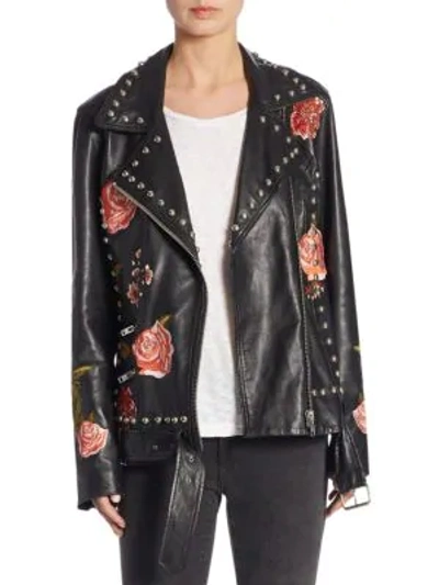 Shop Lpa Rose Studded Leather Jacket In Black