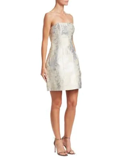 Shop Halston Heritage Strapless Metallic Jacquard Dress In Cream Silver