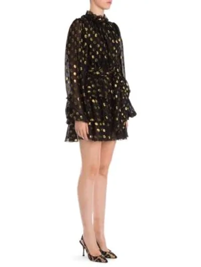 Shop Dolce & Gabbana Chiffon Fil Coupé Polka Dot Mini Dress In Black Gold