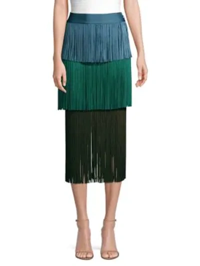 Shop Herve Leger Color Block Fringe Skirt In Green Blue