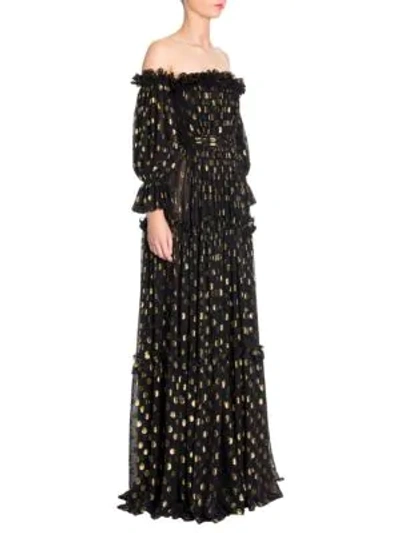 Shop Dolce & Gabbana Off-the-shoulder Chiffon Fil Coupé Gown In Black Gold