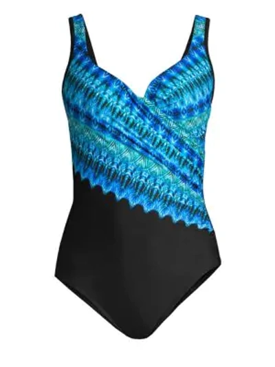 Shop Miraclesuit Swim Cabana Chic It's A Wrap One-piece Swimsuit In Blue