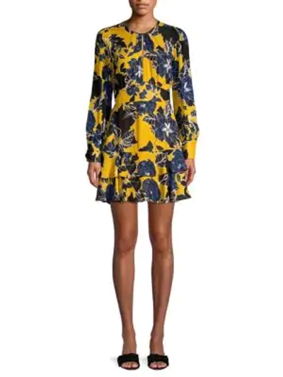 Shop Parker Hayley Floral Tiered Ruffled A-line Dress In Canary Gianna
