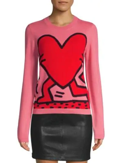 Shop Alice And Olivia Keith Haring X Alice + Olivia Connie Intarsia Knit In Rose Multi