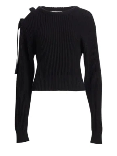 Shop Helmut Lang Ribbed Tie-shoulder Crewneck Sweater In Black