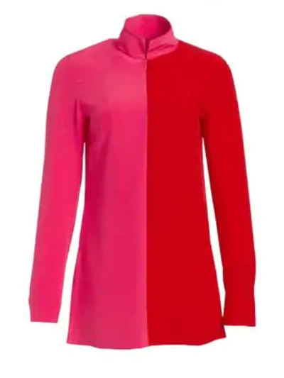 Shop Akris Bi-color Mockneck Silk Tunic In Pink Carmine