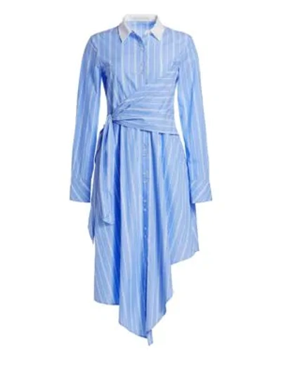 Shop Jonathan Simkhai Asymmetric Oxford Wrap Dress In Blue Stripe