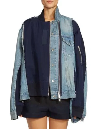 Shop Sacai Denim & Uncut Velvet Jacket In Light Blue Navy