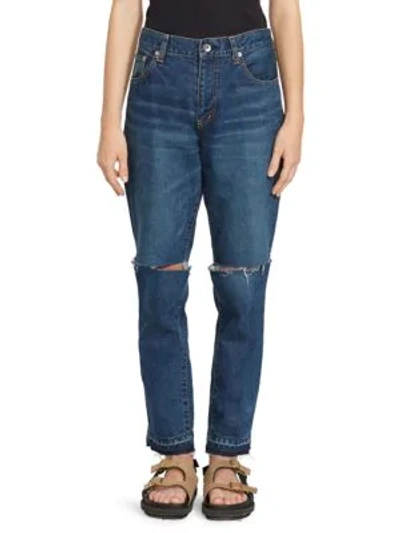 Shop Sacai Mid-rise Straight-leg Distressed Jeans In Blue