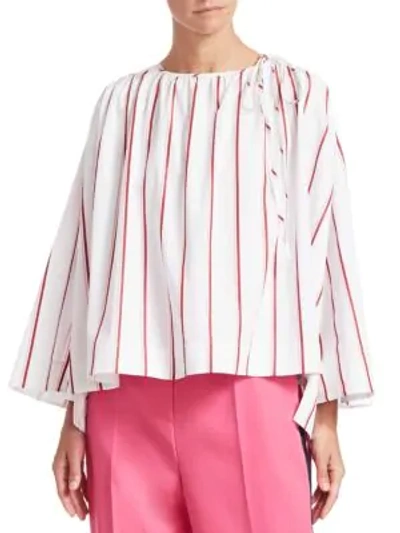 Shop Calvin Klein 205w39nyc Striped Wide-sleeve Blouse In Optic White Bordeaux Cameo Pink