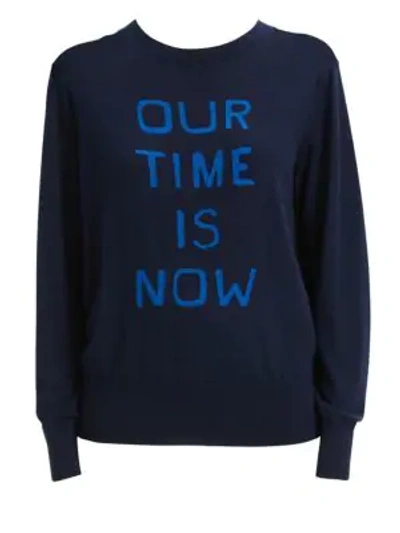 Shop Theory Intarsia Logo Crewneck Sweater In Dark Navy Royal Blue
