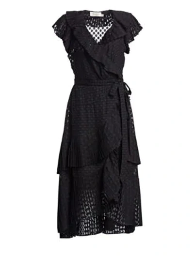 Shop Zimmermann Plisse Dot Wrap Dress In Black