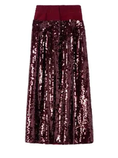 Shop Tibi Sequin Beaded Midi Skirt In Burgundy