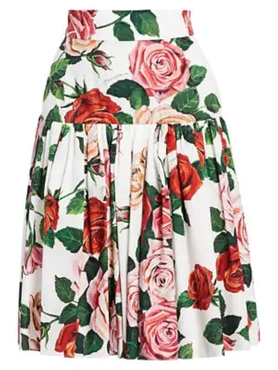 Shop Dolce & Gabbana Floral Poplin Pleated A-line Skirt