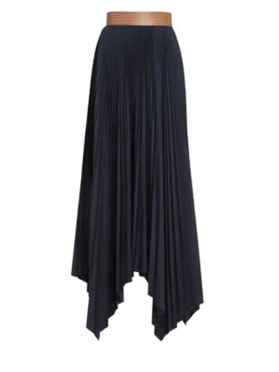 Shop Loewe Pleated Skirt In Navy Blue