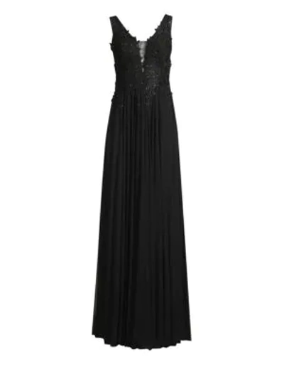 Shop Basix Black Label Embroidered-bodice Column Gown In Black