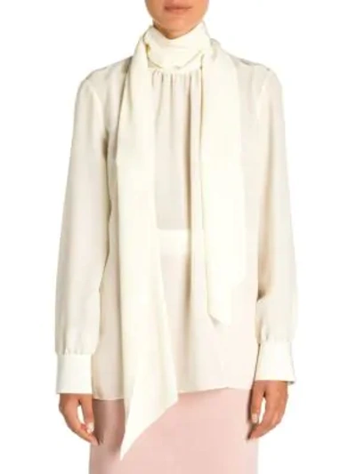 Shop Fendi Silk Crepe De Chine Scarf-neck Blouse In White