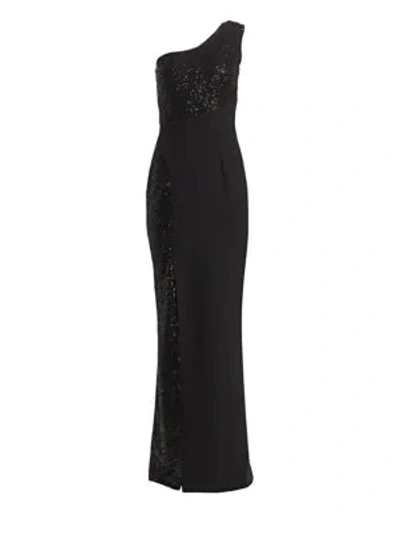 Shop Safiyaa One-shoulder Crepe & Sequin Column Gown In Black