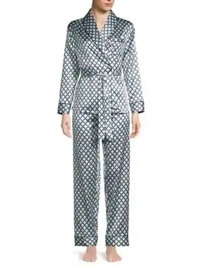 Shop Ginia Nocello Print Two-piece Silk-blend Pajamas In French Navy