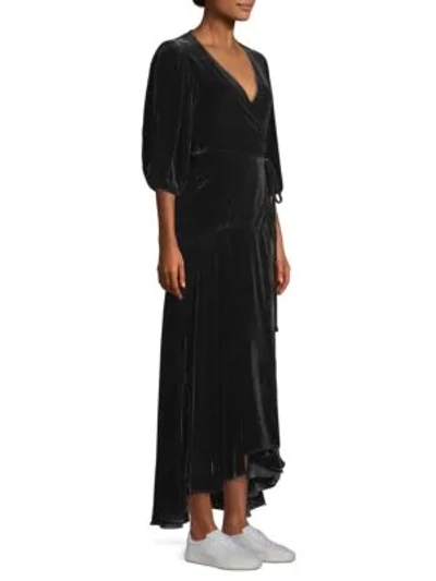 Shop Ganni Silk Velvet Wrap Maxi Dress In Black