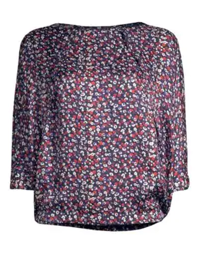 Shop Derek Lam Silk Tie-cuff Blouse In Navy Multi