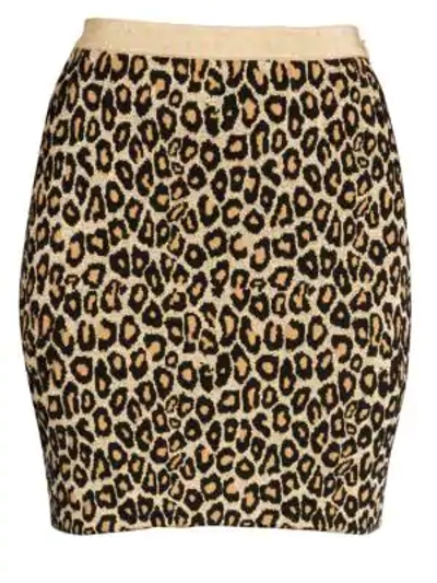 Shop Miu Miu Wool-blend Leopard Print Knit Mini Skirt