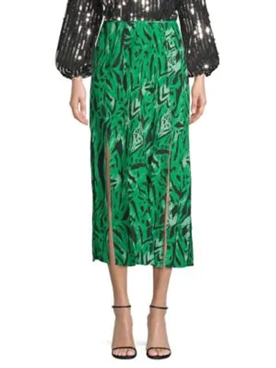 Shop Rixo London Diana Tiger Print Fringe Silk Midi Skirt In Tiger Stripe