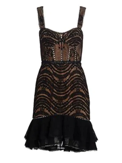 Shop Jonathan Simkhai Mixed Lace Bustier Ruffle Dress In Black