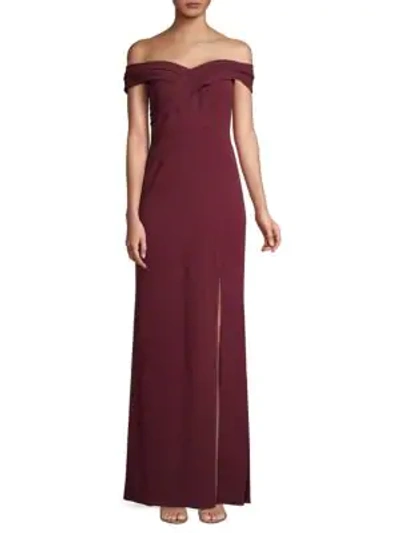 Shop Aidan Mattox Off-the-shoulder Crepe Gown In Wine