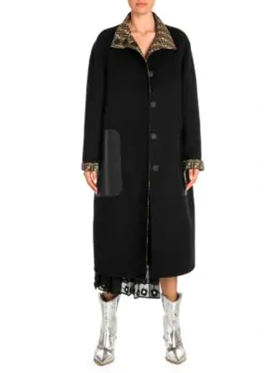 Shop Fendi Women's Reversible Logo Duster Coat In Black