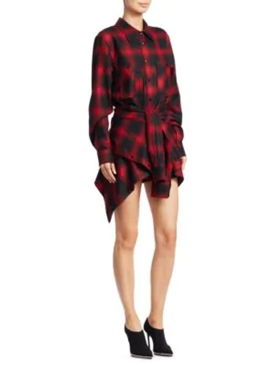 Shop Alexander Wang Wool Tie-front Check Shirt Dress In Red