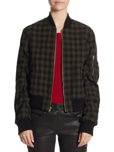 Shop A.l.c Andrew Gingham Wool Bomber Jacket In Army Black