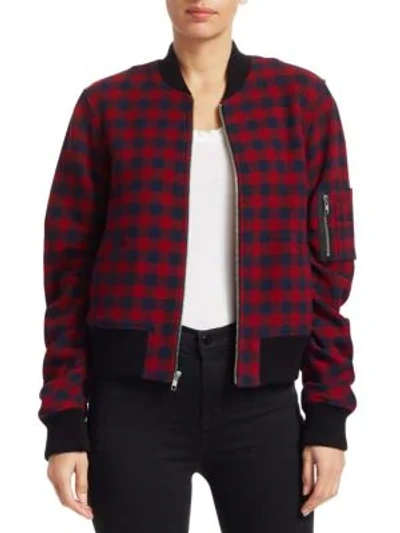 Shop A.l.c Andrew Gingham Wool Bomber Jacket In Berry Navy