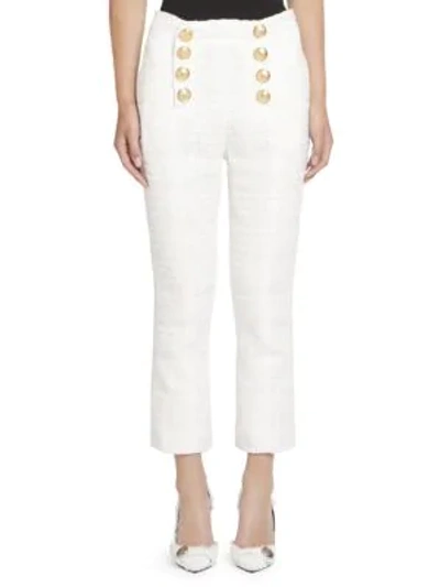Shop Balmain Women's Flared Sequin Cropped Pants In White