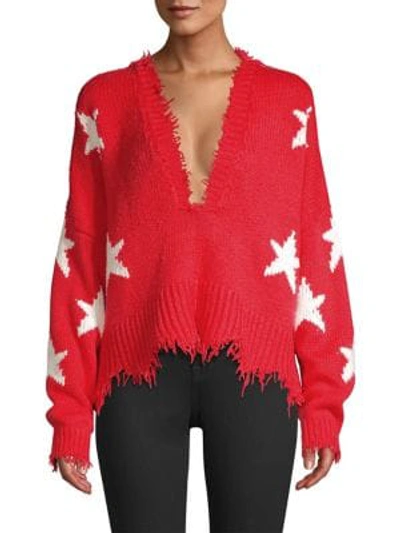 Shop Wildfox Stars V-neck Sweater In Scarlet