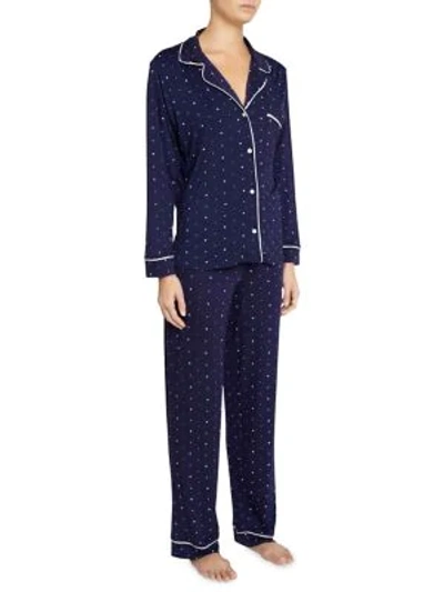 Shop Eberjey Sleep Chic Two-piece Print Pajama Set In Navy Ivory