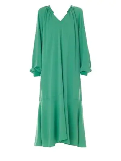 Shop Tibi Savanna Crepe Ruffle-neck Midi Dress In Green