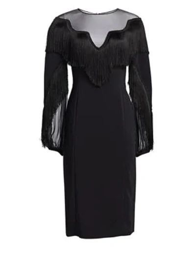 Shop Alberta Ferretti Long Sleeve Fringe Dress In Black