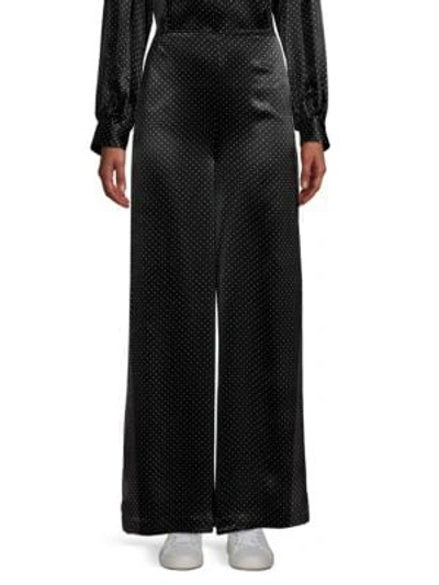 Shop Ganni Heavy Satin Wide-leg Polka Dot Trousers In Black