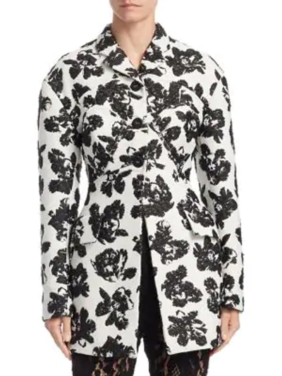 Shop Proenza Schouler Floral Jacquard Coat In Creme Black