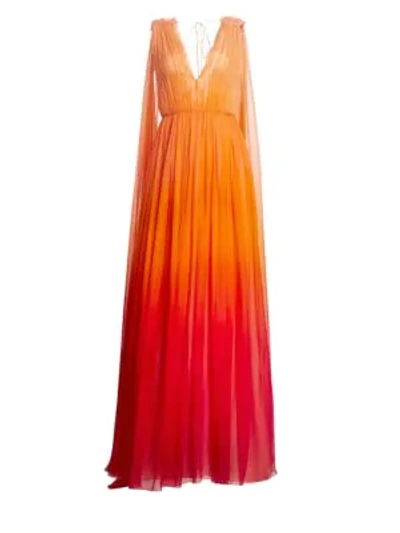 Shop Alberta Ferretti Sleeveless Degrade Silk Gown In Orange Red Multi