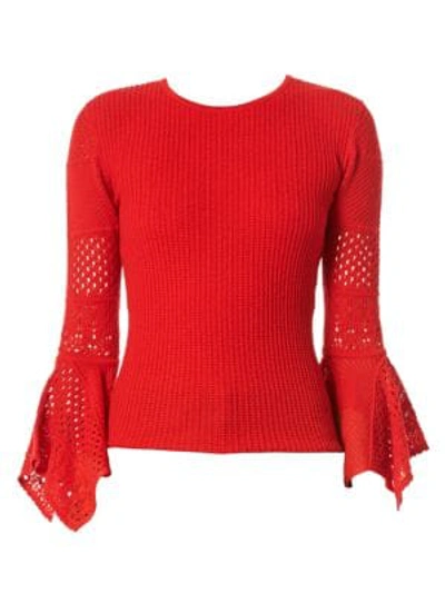 Shop Carolina Herrera Mesh Knit Wool Sweater In Red